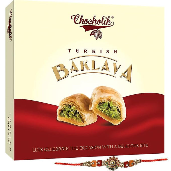 Chocholik Authentic Turkish Baklava, 342g - with Almonds & Pista - Exclusive Sweet Delight for Any Occasion + Free Rakhi