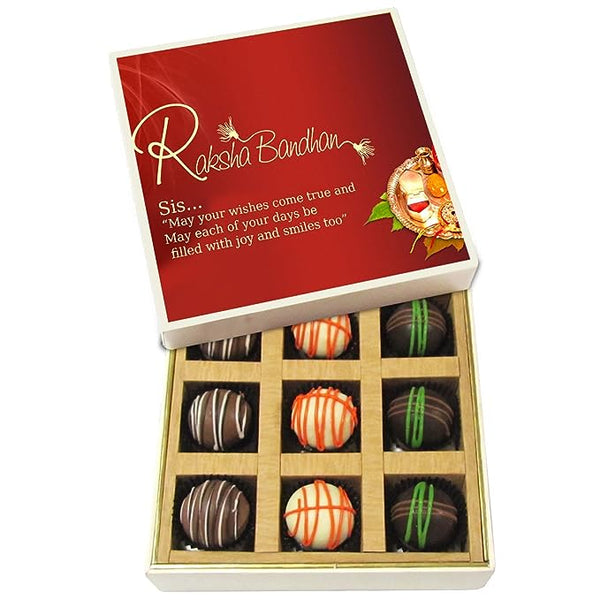 Chocholik Rakhi Gift Box - May Your Wishes Come True - Dark, Milk, White Chocolate Truffles - 9pc