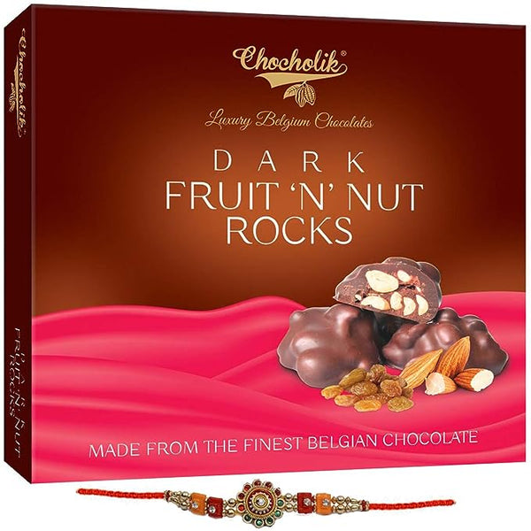 Chocholik Rakhi Gift Box – Belgium Dark Fruit n Nut Rocks for Chocolate Lover - 100gm + Free Rakhi