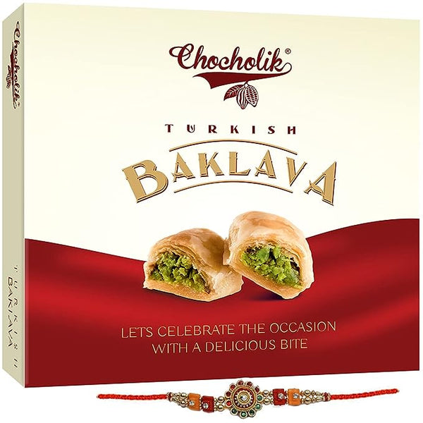Chocholik Authentic Turkish Baklava, 150g - with Almonds & Pista - Exclusive Sweet Delight for Any Occasion + Free Rakhi