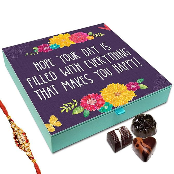 Chocholik Rakhi Gift Box - Hope Your Day is Filled with Happiness Chocolate Box for Brother - 9pc + Free Rakhi