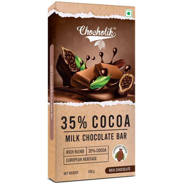 Chocholik 35% Cocoa Milk Chocolate Bar, European Heritage Blend, 100g
