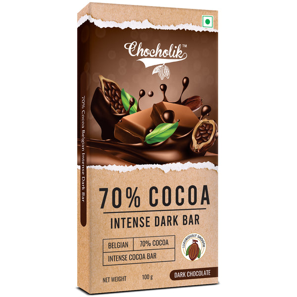 Chocholik 70% Cocoa Belgian Plain Dark Chocolate Bar, 100g